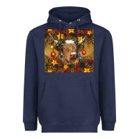 Navy Christmas cow Heavyweight Hoodie - RanaPortraitStore