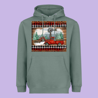 Heavyweight Hoodie christmas farm and truck