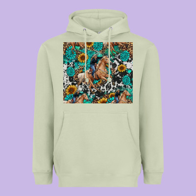 Heavyweight Hoodie cowgirl sunflower turquoise