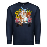 Navy easter truck with bunny sunflowers and eggs Premium Sweatshirt - RanaPortraitStore