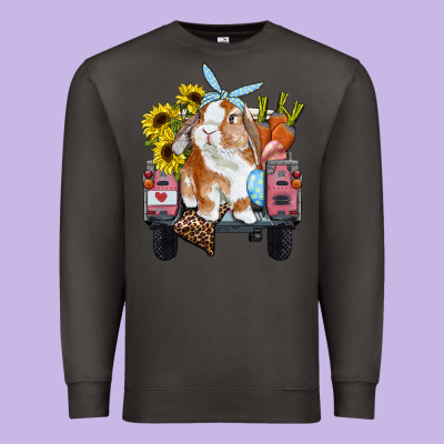 Easter Truck With Bunny Sunflowers And Eggs Premium Sweatshirt Designed By Ranaportraitstore