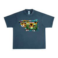 Midnight Navy Oklahoma Map Sunflower Cactus Serape Urban Heavy Tee - RanaPortraitStore