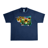 Navy Oklahoma Map Sunflower Cactus Serape Urban Heavy Tee - RanaPortraitStore