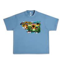Pebble Blue Oklahoma Map Sunflower Cactus Serape Urban Heavy Tee - RanaPortraitStore