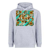 Heather Grey leopard sunflower hearts Heavyweight Hoodie - RanaPortraitStore