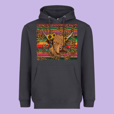 Heavyweight Hoodie serape leopard turquoise sunflowers cow