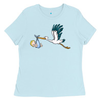 Baby Blue stork with baby boy Ladies Tee - BarkalooDesign