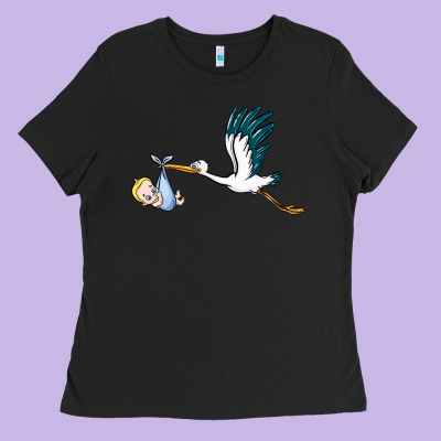Stork With Baby Boy Ladies Tee Designed By Barkaloodesign