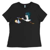 Black stork with baby boy Ladies Tee - BarkalooDesign
