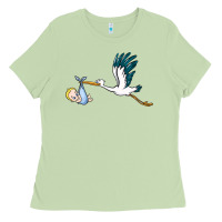 Matcha stork with baby boy Ladies Tee - BarkalooDesign