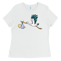 White stork with baby boy Ladies Tee - BarkalooDesign