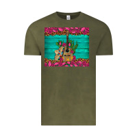 Vintage Olive mexican guitar roses cactus sombrero Vintage Tee - Artiststas