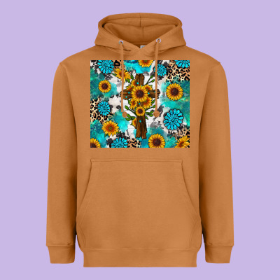 Heavyweight Hoodie sunflower cross cowhide gemstones
