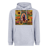 Heather Grey sunflower serape lady of guadalupe Heavyweight Hoodie - RanaPortraitStore