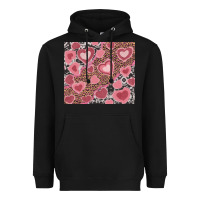 Black valentines day hearts with leopard and cowhide Heavyweight Hoodie - RanaPortraitStore