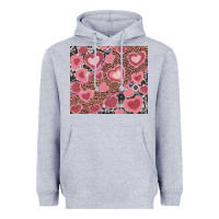 Heather Grey valentines day hearts with leopard and cowhide Heavyweight Hoodie - RanaPortraitStore