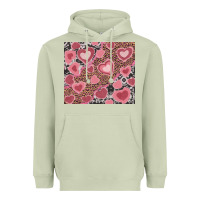 Matcha valentines day hearts with leopard and cowhide Heavyweight Hoodie - RanaPortraitStore