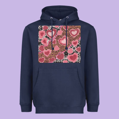 Heavyweight Hoodie valentines day hearts with leopard and cowhide