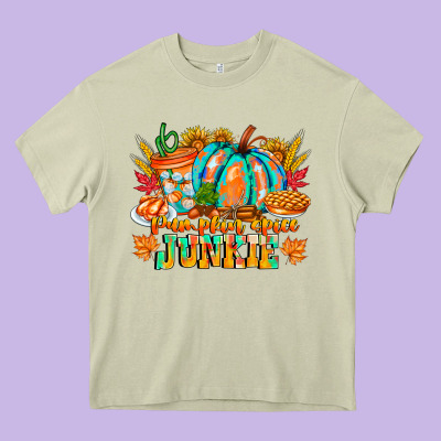 Pumpkin Spice Junkie Heavy Core Tee Designed By Cowhidedigitalart