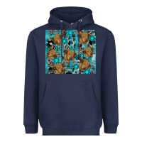 Navy western aztec highland cow Heavyweight Hoodie - RanaPortraitStore