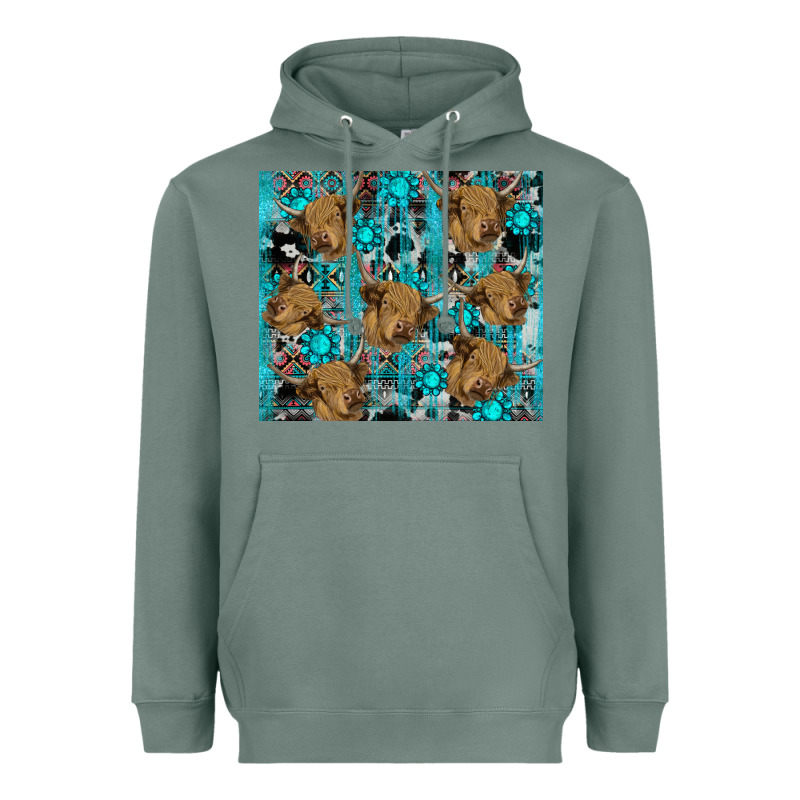 Western Aztec Highland Cow Heavyweight Hoodie by RanaPortraitStore | Teevron