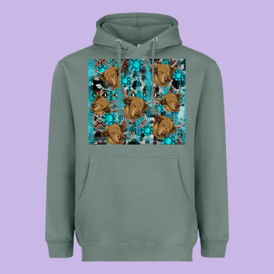 Heavyweight Hoodie western aztec highland cow