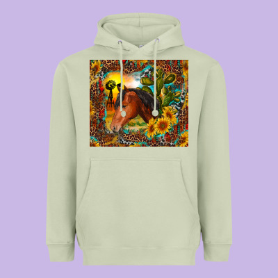 Heavyweight Hoodie western horse and sunflower