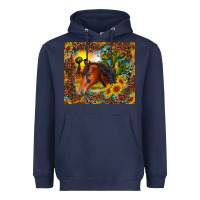 Navy western horse and sunflower Heavyweight Hoodie - RanaPortraitStore