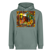 Sage western horse and sunflower Heavyweight Hoodie - RanaPortraitStore
