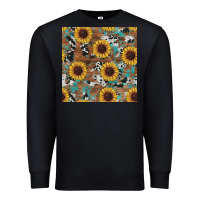 Black western sunflowers turquoise cowhide seamless background Premium Sweatshirt - RanaPortraitStore