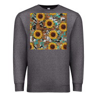 Charcoal Heather western sunflowers turquoise cowhide seamless background Premium Sweatshirt - RanaPortraitStore