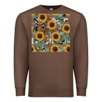 Chestnut western sunflowers turquoise cowhide seamless background Premium Sweatshirt - RanaPortraitStore