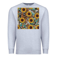 Heather Grey western sunflowers turquoise cowhide seamless background Premium Sweatshirt - RanaPortraitStore
