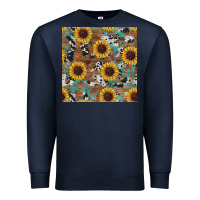 Navy western sunflowers turquoise cowhide seamless background Premium Sweatshirt - RanaPortraitStore