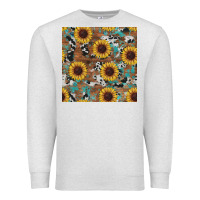 Oatmeal Heather western sunflowers turquoise cowhide seamless background Premium Sweatshirt - RanaPortraitStore