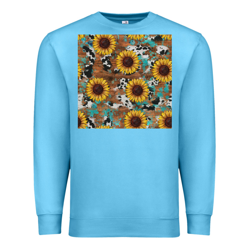 Western Sunflowers Turquoise Cowhide Seamless Background Premium Sweatshirt by RanaPortraitStore | Teevron