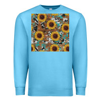 Ocean Blue western sunflowers turquoise cowhide seamless background Premium Sweatshirt - RanaPortraitStore