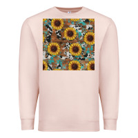Pale Pink western sunflowers turquoise cowhide seamless background Premium Sweatshirt - RanaPortraitStore