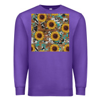 Purple western sunflowers turquoise cowhide seamless background Premium Sweatshirt - RanaPortraitStore