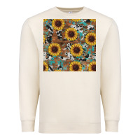 Sandshell western sunflowers turquoise cowhide seamless background Premium Sweatshirt - RanaPortraitStore