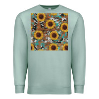 Seafoam western sunflowers turquoise cowhide seamless background Premium Sweatshirt - RanaPortraitStore