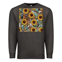 Smoke western sunflowers turquoise cowhide seamless background Premium Sweatshirt - RanaPortraitStore