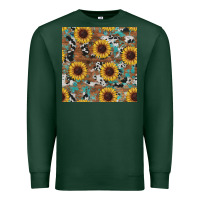 Sports Green western sunflowers turquoise cowhide seamless background Premium Sweatshirt - RanaPortraitStore