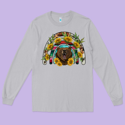 Bear Rainbow Long Sleeve Tee Designed By Barkaloodesign