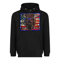 Black bison with american flag Heavyweight Hoodie - RanaPortraitStore