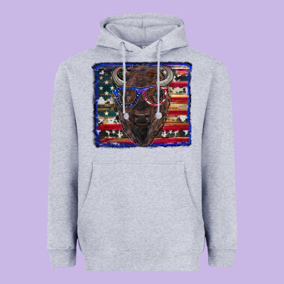 Heavyweight Hoodie bison with american flag