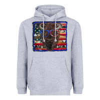 Heather Grey bison with american flag Heavyweight Hoodie - RanaPortraitStore