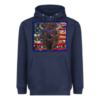 Navy bison with american flag Heavyweight Hoodie - RanaPortraitStore