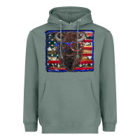 Sage bison with american flag Heavyweight Hoodie - RanaPortraitStore