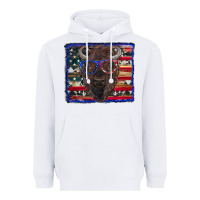 White bison with american flag Heavyweight Hoodie - RanaPortraitStore
